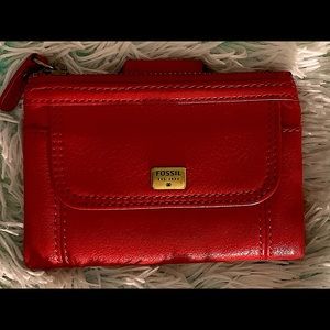Fossil Red Leather Billfold Wallet